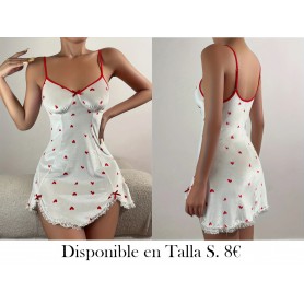 Vestido Casual Cómodo de Invierno y Otoño PIJAMA BLANCA CORAZONES