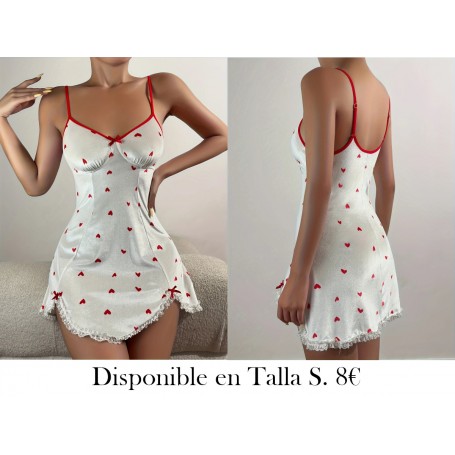 Vestido Casual Cómodo de Invierno y Otoño PIJAMA BLANCA CORAZONES