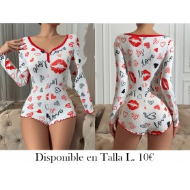 Romper de Mujer Elegante con Encaje PIJAMA BLANCA ENTERIZO BESOS LOVE