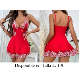 Pyjama Elegante de Cuello en V LENCERIA ROJA VESTIDO