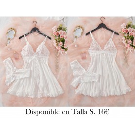 Vestido de Malla con Encaje LENCERIA BLANCA 2 PIEZAS VESTIDO