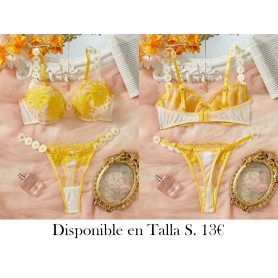 Conjunto de sujetadores de mujer con diseño de girasol soluble en agua bordado