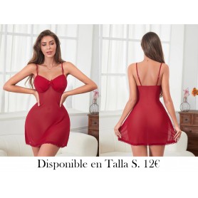 Camisón Sexy de Malla Rojo Vino LENCERIA VINO VESTIDO