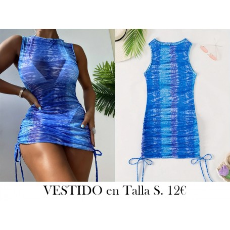 Vestido de Playa Elegante sin Mangas LENCERIA AZUL VESTIDO