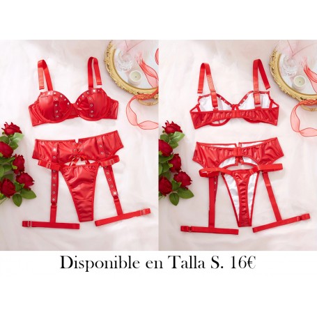 Conjunto de lencería roja sexy con malla LENCERIA ROJA