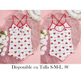 Monos de mujer con estampado de corazones PIJAMA BLANCA CORAZONES ROJOS
