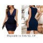 Vestido ajustado de cuello en V de color sólido VESTIDO AZUL
