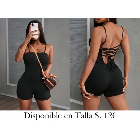 Mono sexy con contraste de malla y espalda ENTERIZO NEGRO