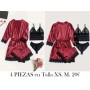 Conjunto de pijama sexy de encaje y satén BATA VINO