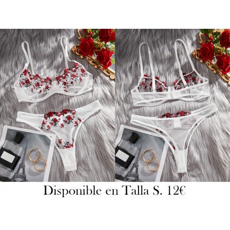 Conjunto de lencería de bordado floral LENCERIA BLANCA
