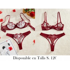 Conjunto de Ropa Interior con Bordado Floral LENCERIA VINO
