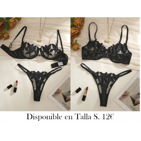 Conjunto de lencería de encaje bordado LENCERIA NEGRA