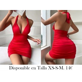 Vestido Ajustado con Escote en V Profundo VESTIDO ROJO