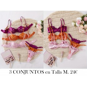 6 piezas de ropa interior de mujer de otoño/invierno 3 CONJUNTOS LENCERIA COLORES