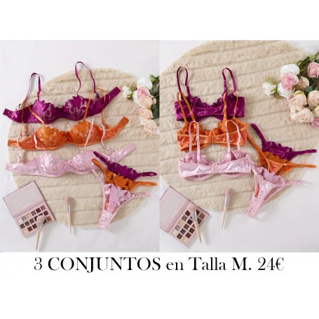 6 piezas de ropa interior de mujer de otoño/invierno 3 CONJUNTOS LENCERIA COLORES