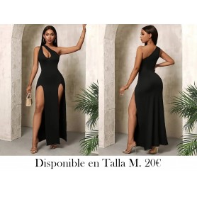 Vestido Maxi Elegante de Un Hombro sin Mangas VESTIDO NEGRO