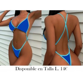 Traje de Baño Sexy Sin Espalda LENCERIA AZUL BIKINI AZUL