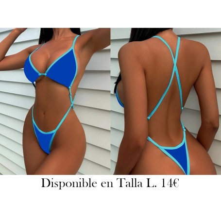 Traje de Baño Sexy Sin Espalda LENCERIA AZUL BIKINI AZUL