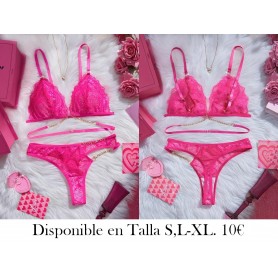 Conjunto de Lencería Erogénica con Encaje y Recortes LENCERIA FUSCIA