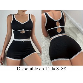Conjunto de pijama para mujer con ribete CONJUNTO PIJAMA NEGRA