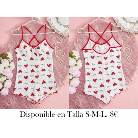 Monos de mujer con estampado de corazones PIJAMA BLANCA CORAZONES ROJOS