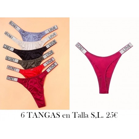 6 Uds De Tangas Con Letras Y Diamantes De Imitación 6 TANGAS