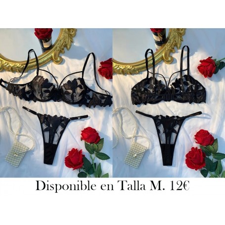 Conjunto de lencería elegante negro bordado LENCERIA NEGRA