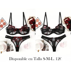 Conjunto de sostén de encaje europeo CONJUNTO LENCERIA NEGRA
