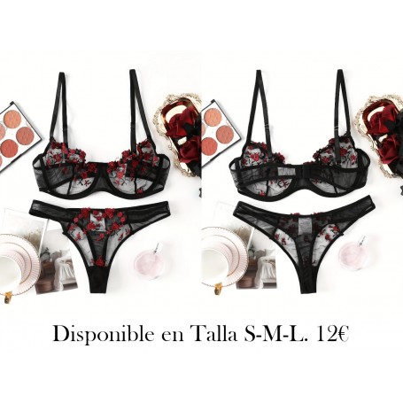 Conjunto de sostén de encaje europeo CONJUNTO LENCERIA NEGRA