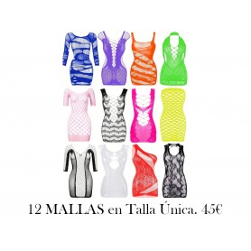 12 Piezas Conjunto de Lencería de Red 12 MALLAS COLORES