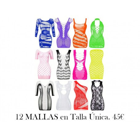 12 Piezas Conjunto de Lencería de Red 12 MALLAS COLORES