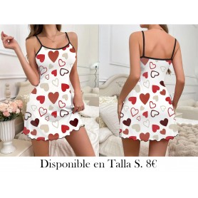 Primavera y Verano Mujeres Estampado Completo PIJAMA CORAZONES