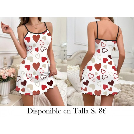 Primavera y Verano Mujeres Estampado Completo PIJAMA CORAZONES