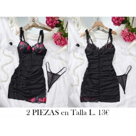 Vestido camisola ajustado sexy para mujer (incluye tanga) LENCERIA NEGRA 2 PIEZAS