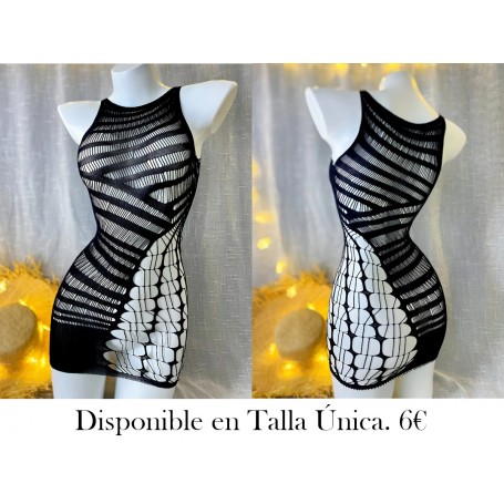 Vestido sexy de punto calado para mujer VESTIDO MALLA NEGRA