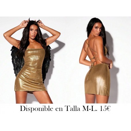 Vestido metálico dorado sin tirantes VESTIDO DORADO METALICO