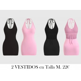 Conjunto de 2 Vestidos Sin Espalda con Lazo 2 VESTIDOS NEGRO Y ROSA