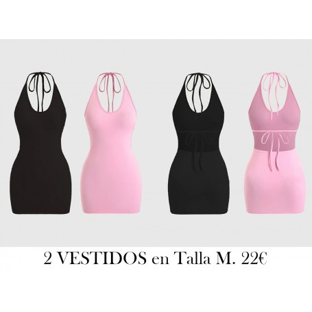 Conjunto de 2 Vestidos Sin Espalda con Lazo 2 VESTIDOS NEGRO Y ROSA