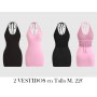 Conjunto de 2 Vestidos Sin Espalda con Lazo 2 VESTIDOS NEGRO Y ROSA