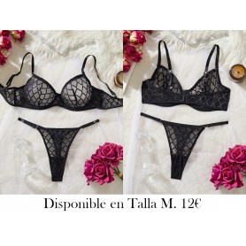 Conjunto de sujetador y bragas de malla LENCERIA NEGRA