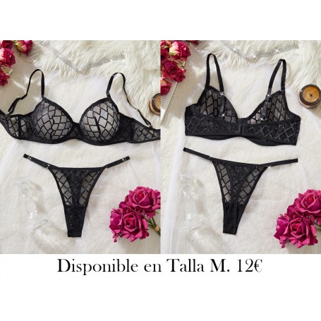 Conjunto de sujetador y bragas de malla LENCERIA NEGRA