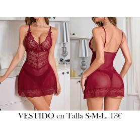 Vestido de tirantes rojo sexy VESTIDO LENCERIA VINO