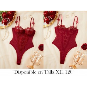 Body de Encaje Bordado con Flores en Rojo LENCERIA VINO BODY VINO