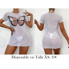 Túnica blanca semitransparente VESTIDO SALIDA DE BAÑO LENCERIA BLANCA