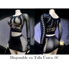 1Set Vestido de Red para Mujer Estilo Y2K CONJUNTO MALLA NEGRA
