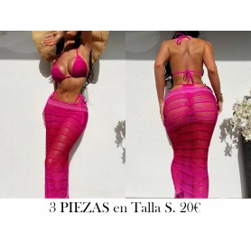 Conjunto de Vacaciones para Mujeres de 3 Piezas BIKINI FUSCIA 3 PIEZAS
