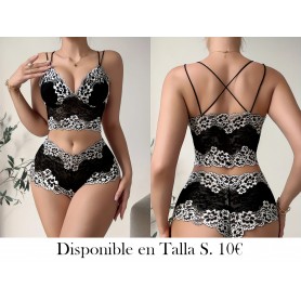 Conjunto de Sujetador Bralette de Encaje Floral CONJUNTO LENCERIA NEGRA