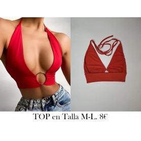 Top corto sin espalda con anilla en O TOP ROJO