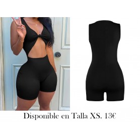 Mono Sexy de Tirantes con Cuello en V ENTERIZO NEGRO