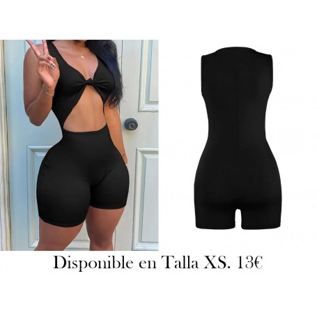 Mono Sexy de Tirantes con Cuello en V ENTERIZO NEGRO